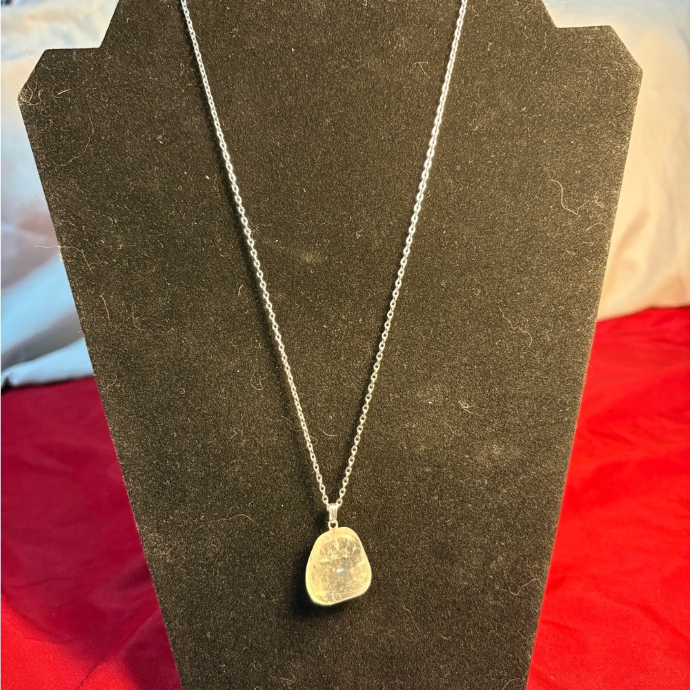 Elegant Silver Toned Clear Quartz Pendant Necklace